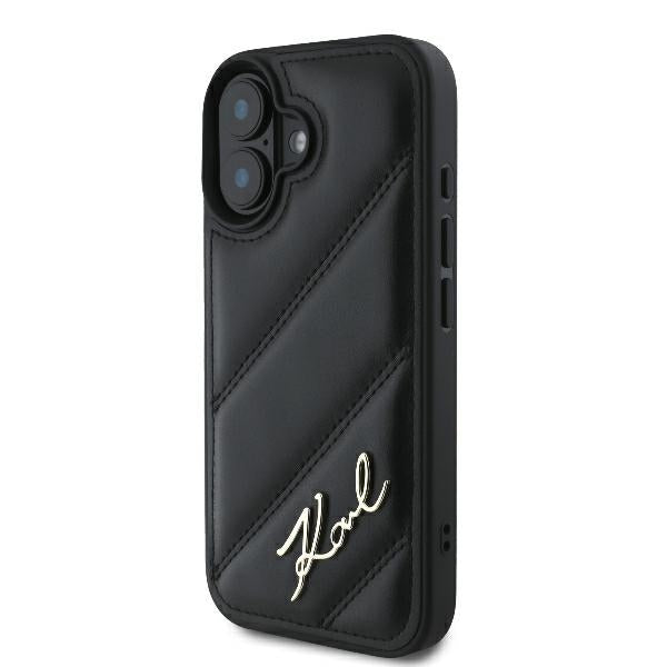 Ovitek za Apple iPhone 16 Plus, Karl Lagerfeld, Diagonal Quilted Script, Črna