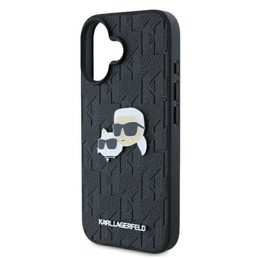 Ovitek za Apple iPhone 16 Plus, Karl Lagerfeld, Monogram Karl & Choupette's Heads, Črna