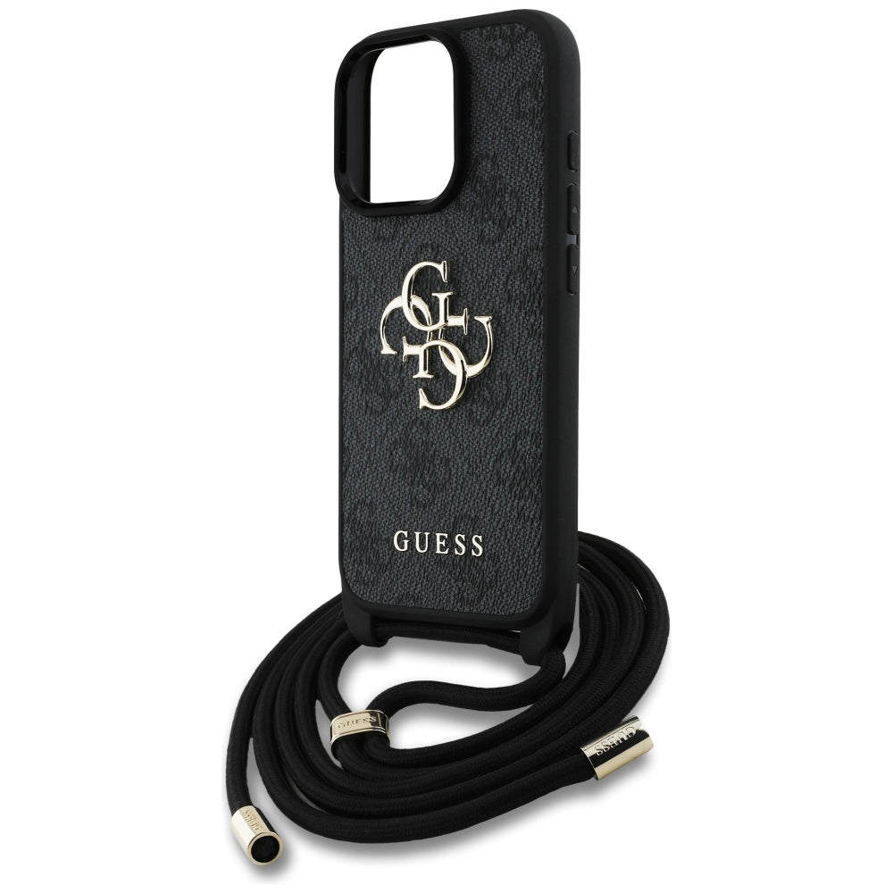 Ovitek za Apple iPhone 16 Pro, Guess, 4G CBDY Big Logo with Cord Strap, črn