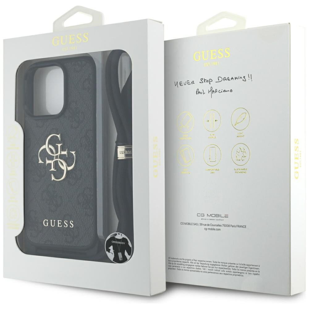Ovitek za Apple iPhone 16 Pro, Guess, 4G CBDY Big Logo with Cord Strap, črn