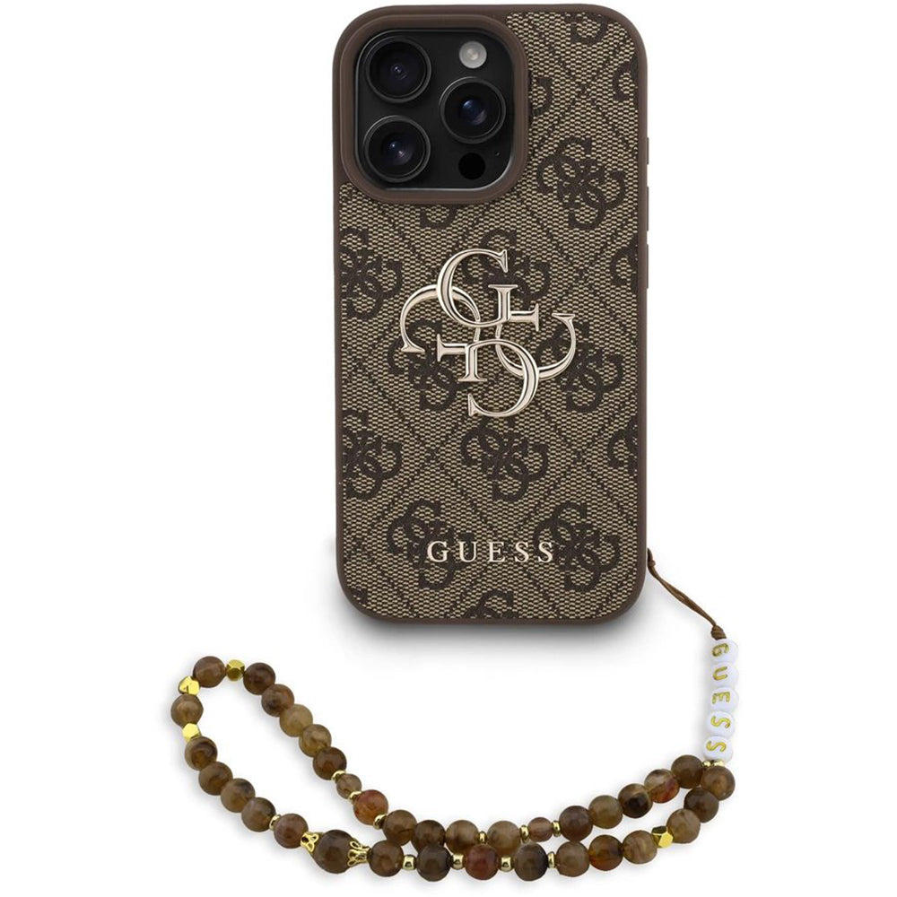 Ovitek za Apple iPhone 16 Pro, Guess, 4G Classic Logo with Strap, rjava
