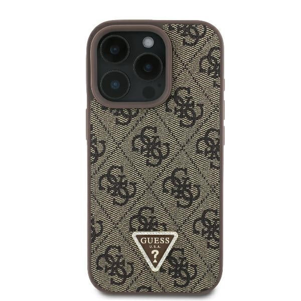 Ovitek za Apple iPhone 16 Pro, Guess, 4G Triangle Strass, rjava