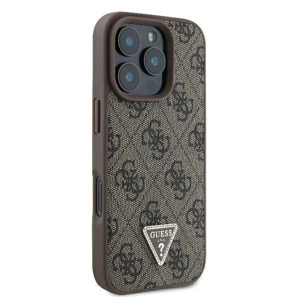 Ovitek za Apple iPhone 16 Pro, Guess, 4G Triangle Strass, rjava