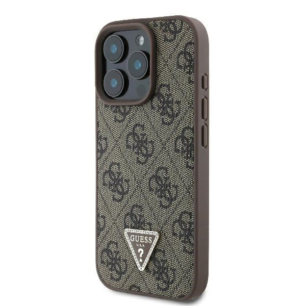 Ovitek za Apple iPhone 16 Pro, Guess, 4G Triangle Strass, rjava