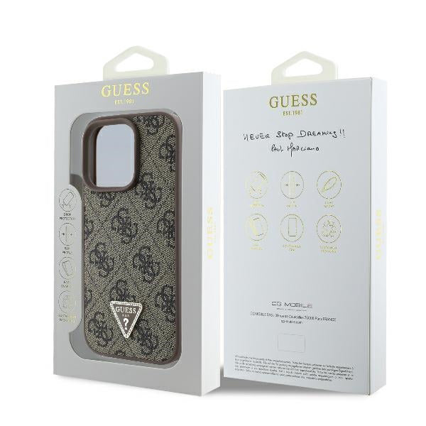 Ovitek za Apple iPhone 16 Pro, Guess, 4G Triangle Strass, rjava