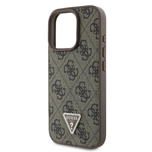 Ovitek za Apple iPhone 16 Pro, Guess, 4G Triangle Strass, rjava