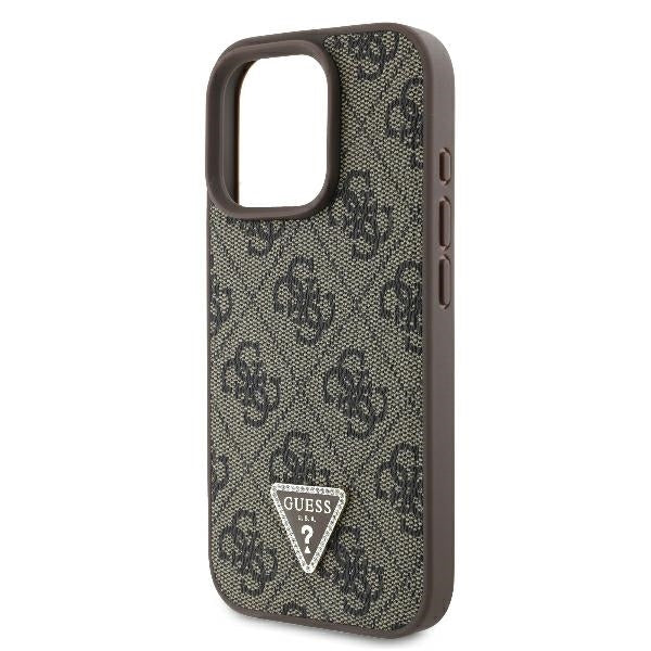 Ovitek za Apple iPhone 16 Pro, Guess, Crossbody 4G Triangle Strass, rjava