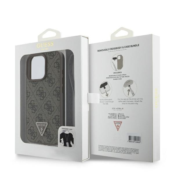 Ovitek za Apple iPhone 16 Pro, Guess, Crossbody 4G Triangle Strass, rjava