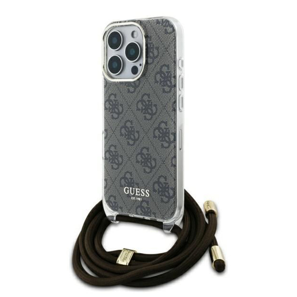 Ovitek za Apple iPhone 16 Pro, Guess, Crossbody Cord 4G Print, rjava