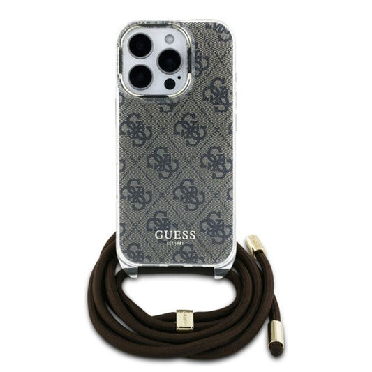 Ovitek za Apple iPhone 16 Pro, Guess, Crossbody Cord 4G Print, rjava