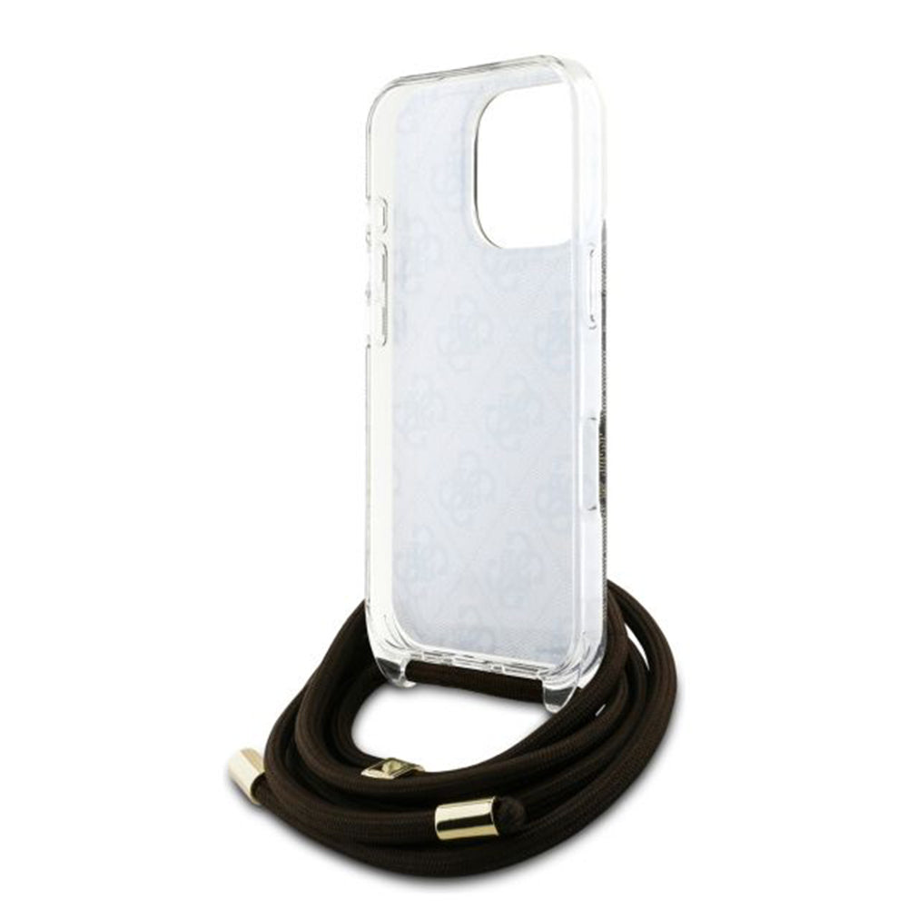 Ovitek za Apple iPhone 16 Pro, Guess, Crossbody Cord 4G Print, rjava