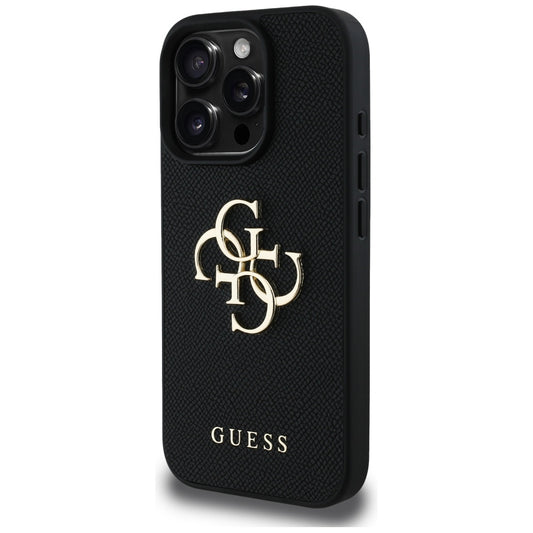 Ovitek za Apple iPhone 16 Pro, Guess, Grained Big 4G Logo Small Classic Logo, črn