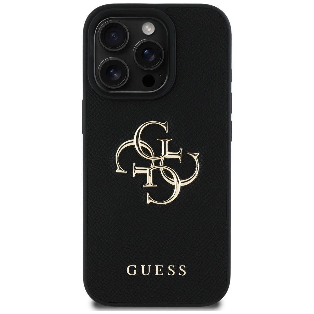 Ovitek za Apple iPhone 16 Pro, Guess, Grained Big 4G Logo Small Classic Logo, črn