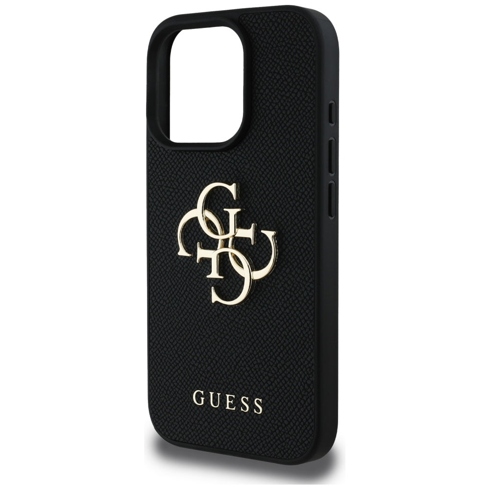 Ovitek za Apple iPhone 16 Pro, Guess, Grained Big 4G Logo Small Classic Logo, črn