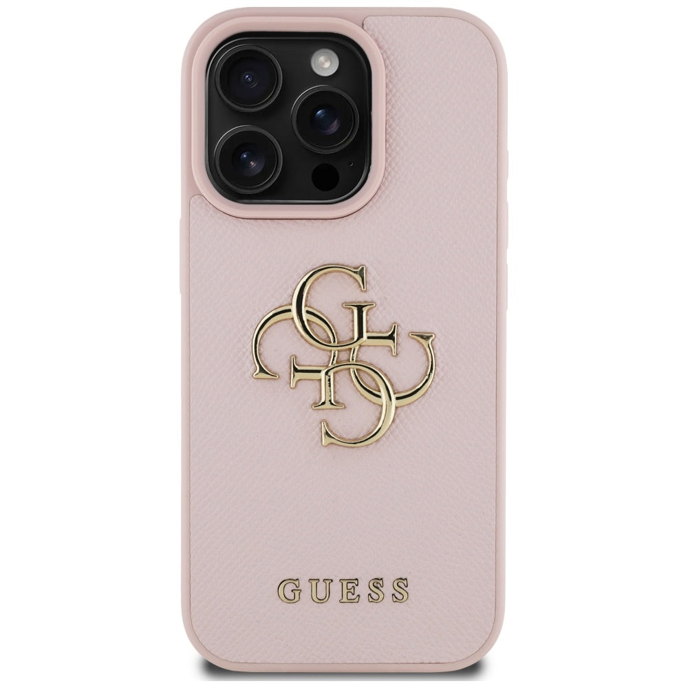 Ovitek za Apple iPhone 16 Pro, Guess, Grained Big 4G Logo Small Classic Logo, Roza