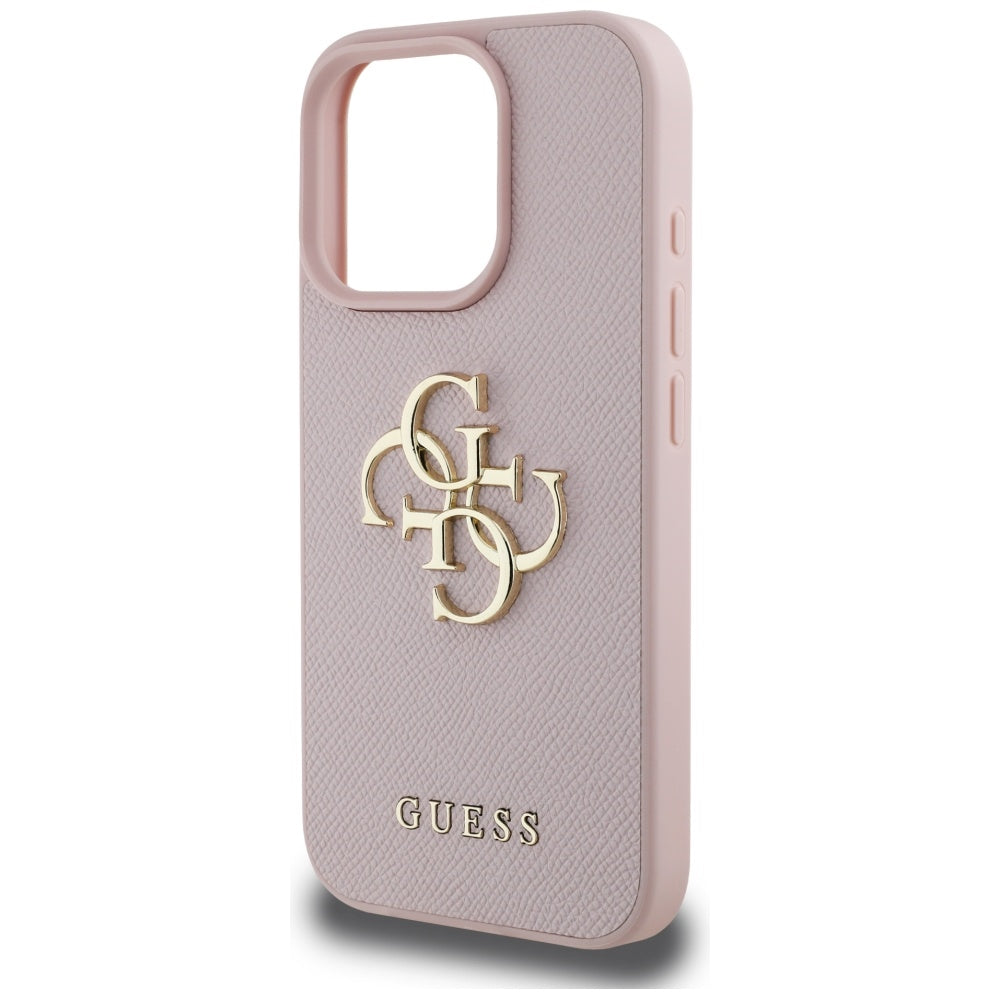 Ovitek za Apple iPhone 16 Pro, Guess, Grained Big 4G Logo Small Classic Logo, Roza