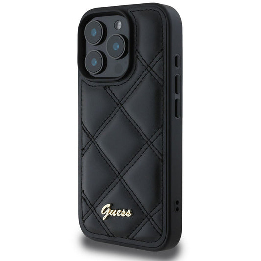 Ovitek za Apple iPhone 16 Pro, Guess, Quilted Metal Logo, Črn