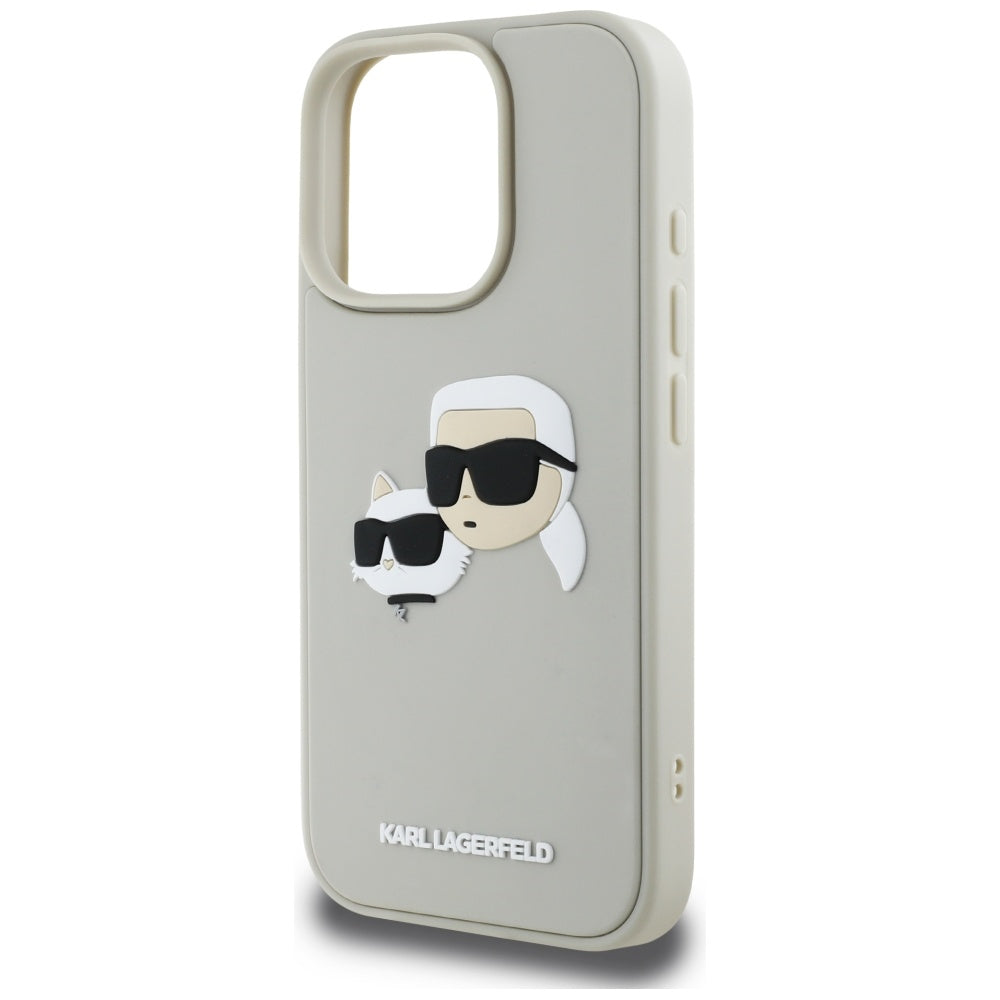 Ovitek za Apple iPhone 16 Pro, Karl Lagerfeld, 3D Rubber Karl & Choupette, Bež