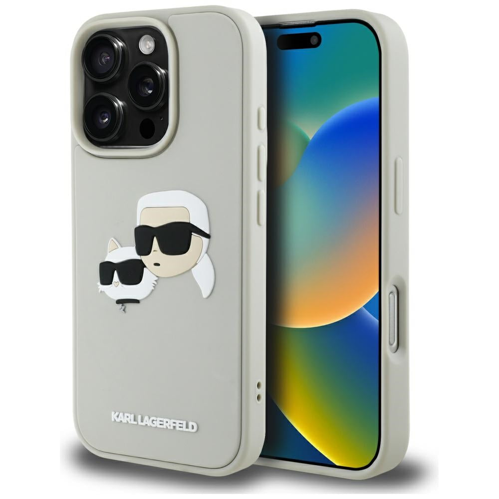 Ovitek za Apple iPhone 16 Pro, Karl Lagerfeld, 3D Rubber Karl & Choupette, Bež