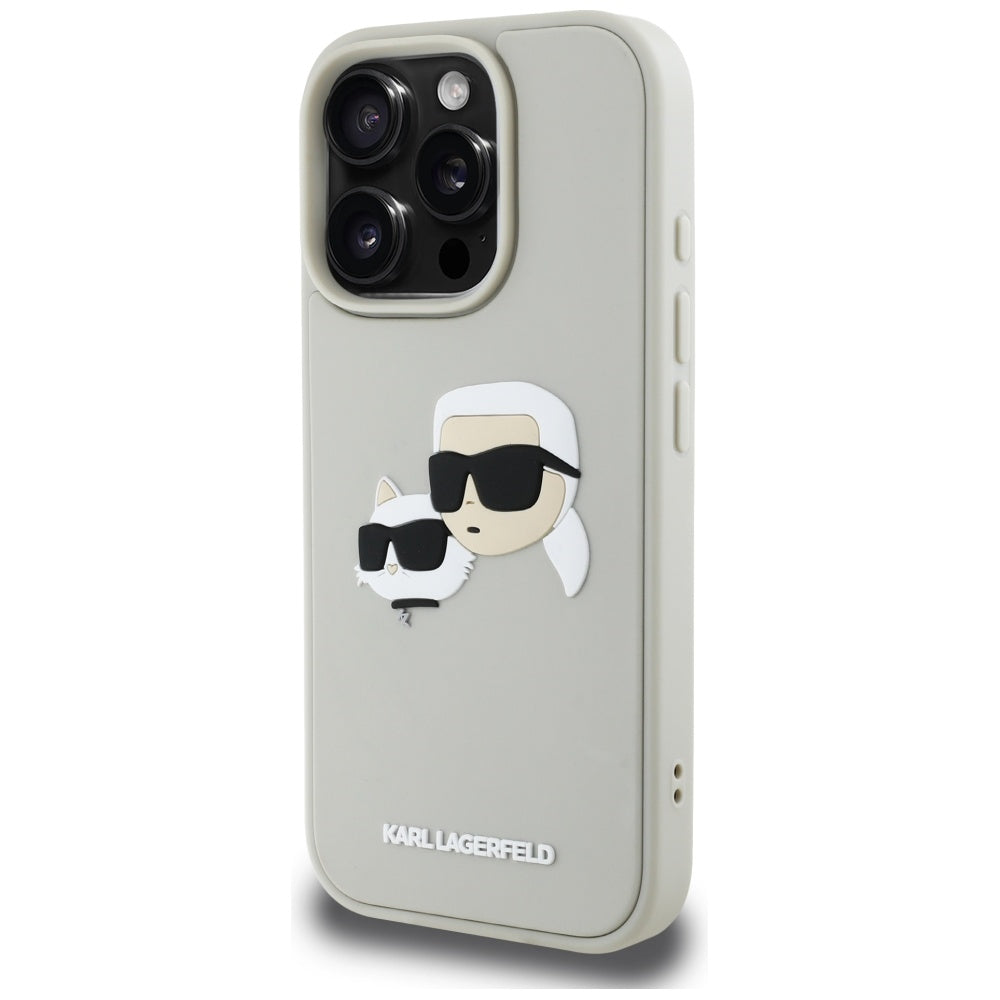 Ovitek za Apple iPhone 16 Pro, Karl Lagerfeld, 3D Rubber Karl & Choupette, Bež