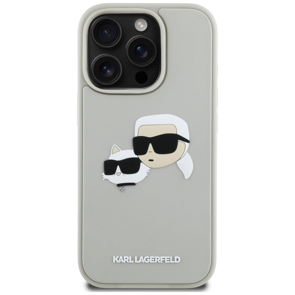 Ovitek za Apple iPhone 16 Pro, Karl Lagerfeld, 3D Rubber Karl & Choupette, Bež