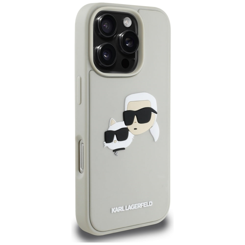 Ovitek za Apple iPhone 16 Pro, Karl Lagerfeld, 3D Rubber Karl & Choupette, Bež