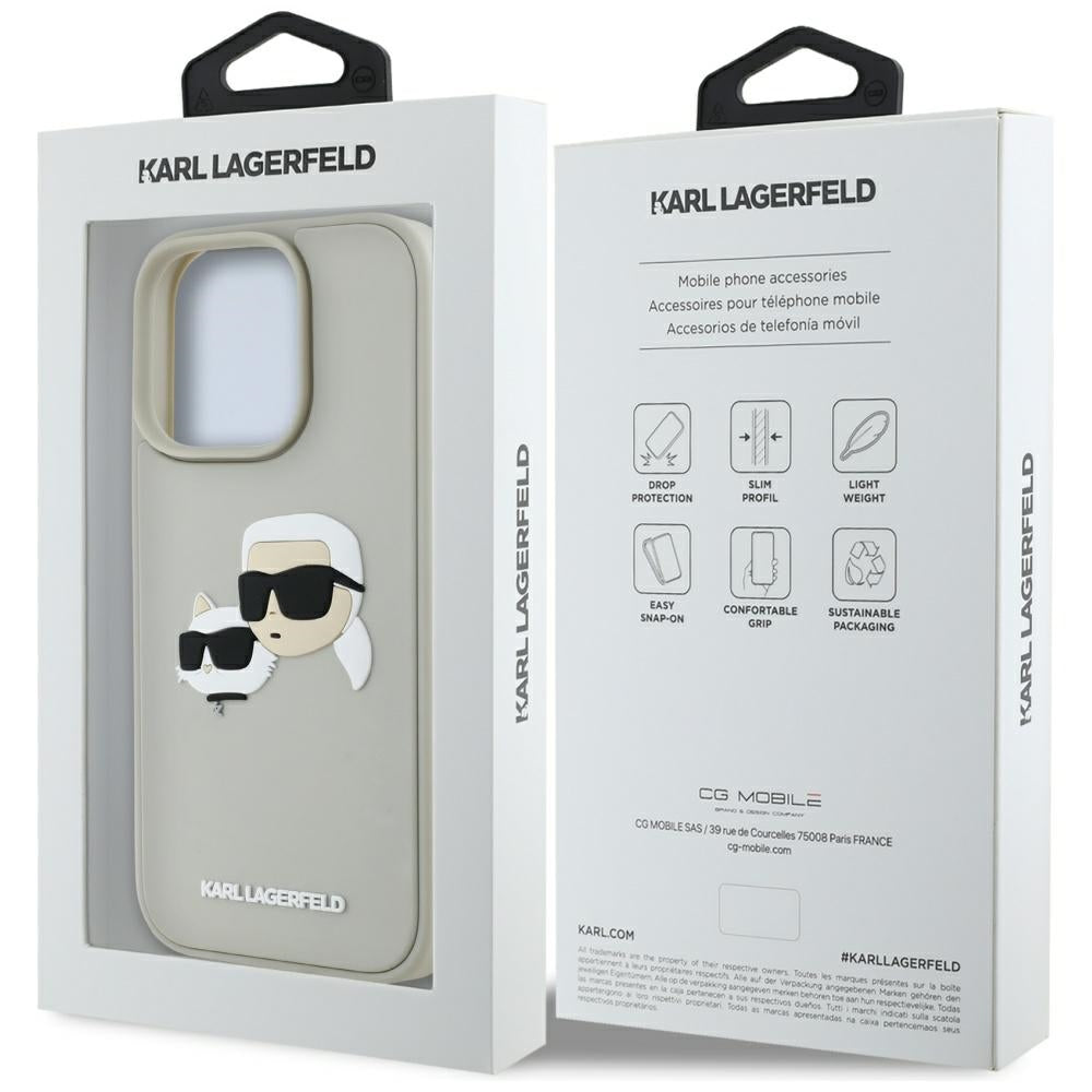 Ovitek za Apple iPhone 16 Pro, Karl Lagerfeld, 3D Rubber Karl & Choupette, Bež