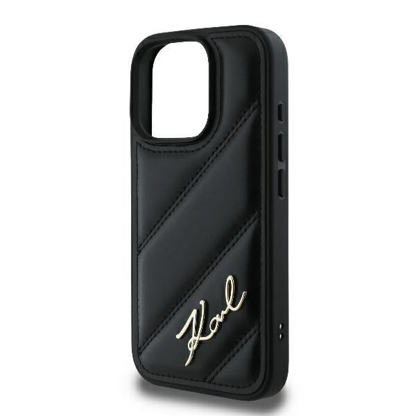 Ovitek za Apple iPhone 16 Pro, Karl Lagerfeld, Diagonal Quilted Script, Črn