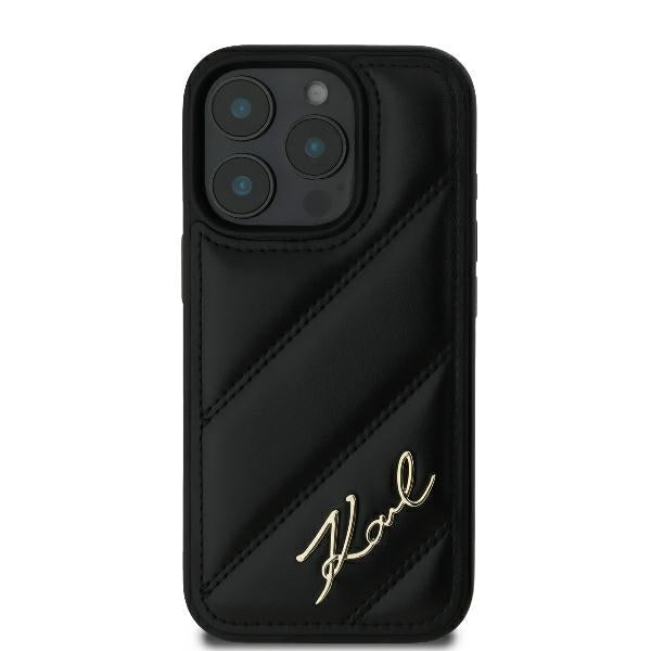 Ovitek za Apple iPhone 16 Pro, Karl Lagerfeld, Diagonal Quilted Script, Črn