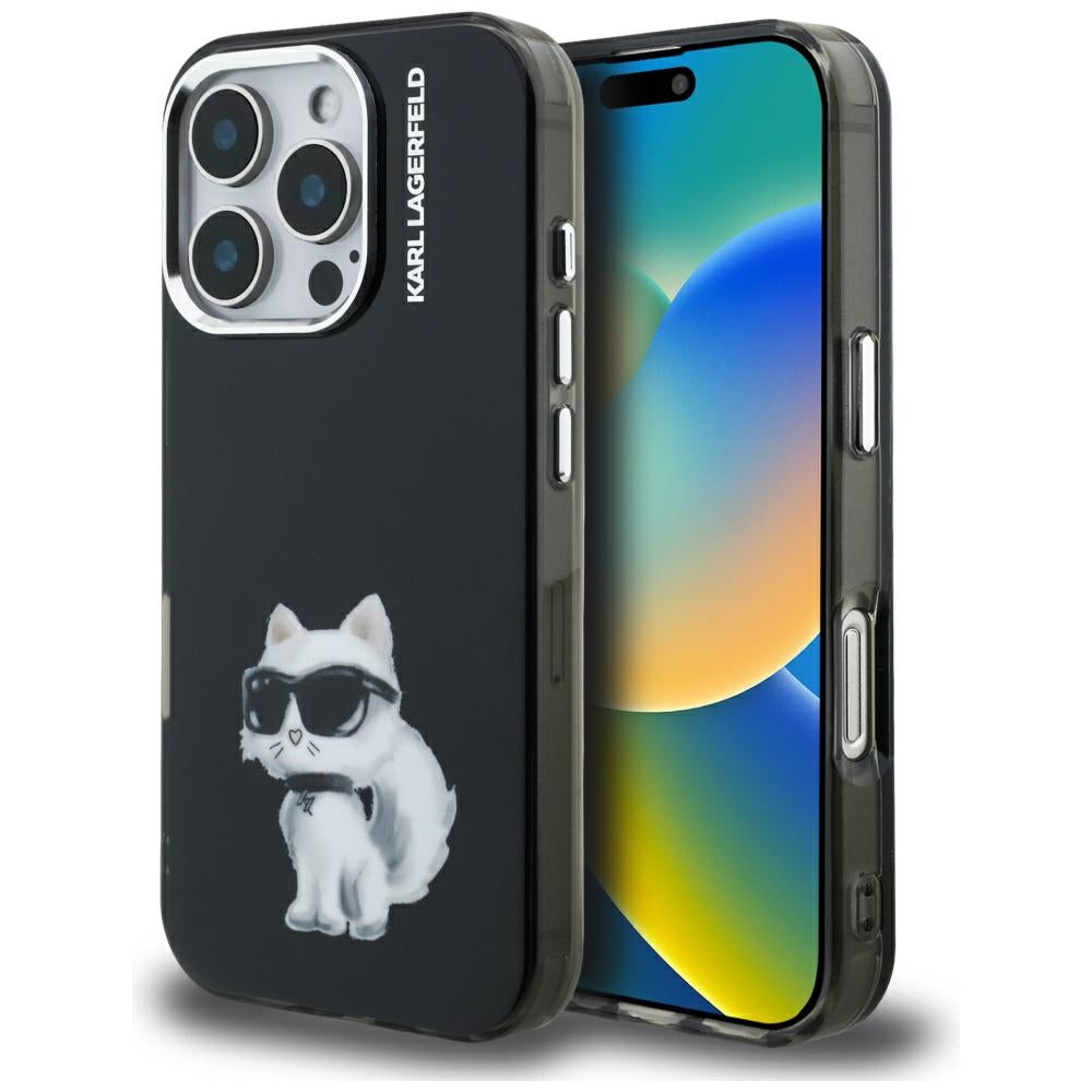 Ovitek za Apple iPhone 16 Pro, Karl Lagerfeld, IML Aquarelle Logo Choupette, Črna