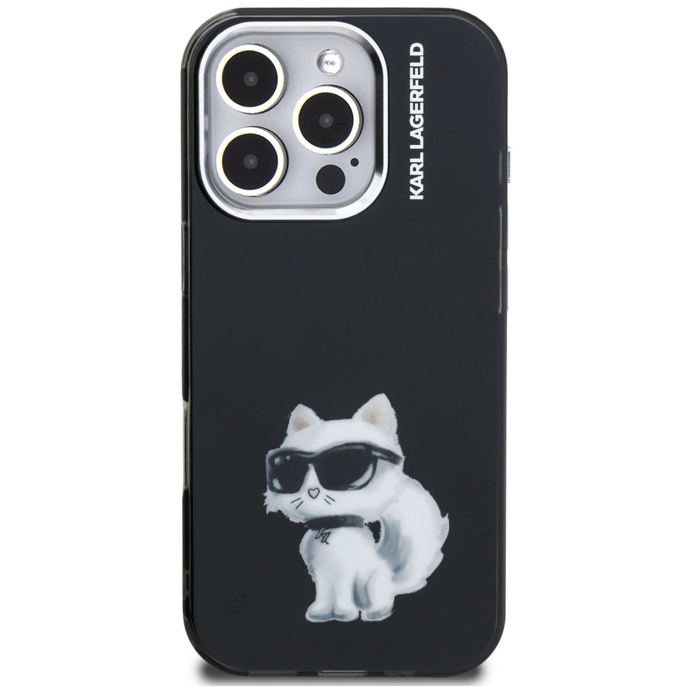 Ovitek za Apple iPhone 16 Pro, Karl Lagerfeld, IML Aquarelle Logo Choupette, Črna