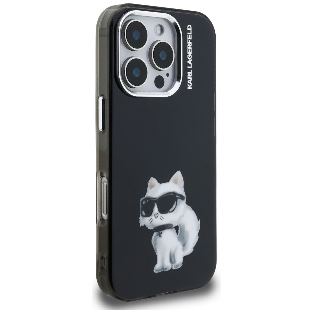 Ovitek za Apple iPhone 16 Pro, Karl Lagerfeld, IML Aquarelle Logo Choupette, Črna