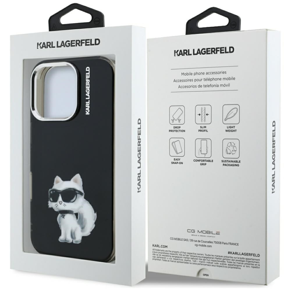 Ovitek za Apple iPhone 16 Pro, Karl Lagerfeld, IML Aquarelle Logo Choupette, Črna