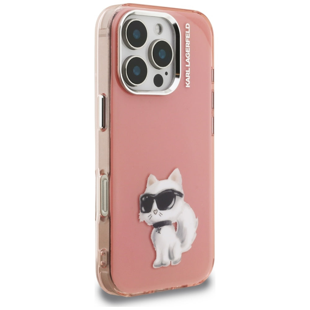 Ovitek za Apple iPhone 16 Pro, Karl Lagerfeld, IML Aquarelle Logo Choupette, Roza