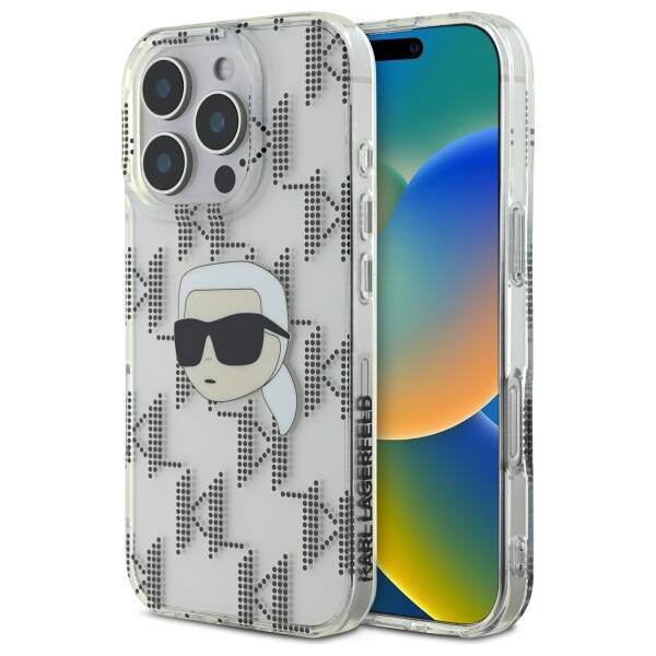 Ovitek za Apple iPhone 16 Pro, Karl Lagerfeld, IML Luxury Electroplated Karl's Head, Prozoren