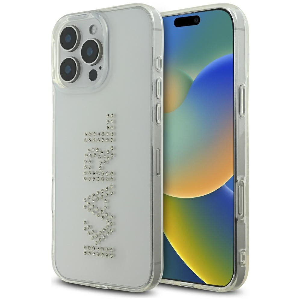 Ovitek za Apple iPhone 16 Pro, Karl Lagerfeld, IML Rhinestones Transparent Logo, Prozoren
