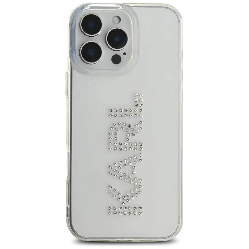 Ovitek za Apple iPhone 16 Pro, Karl Lagerfeld, IML Rhinestones Transparent Logo, Prozoren