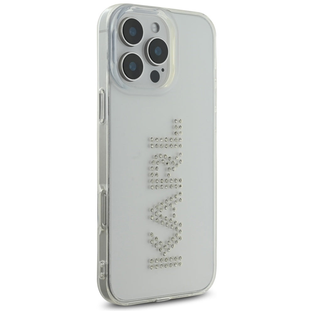 Ovitek za Apple iPhone 16 Pro, Karl Lagerfeld, IML Rhinestones Transparent Logo, Prozoren