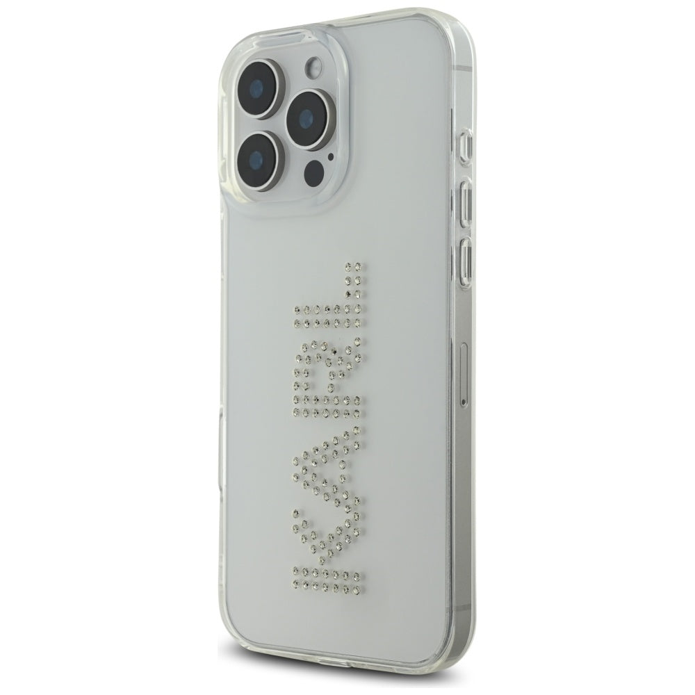 Ovitek za Apple iPhone 16 Pro, Karl Lagerfeld, IML Rhinestones Transparent Logo, Prozoren