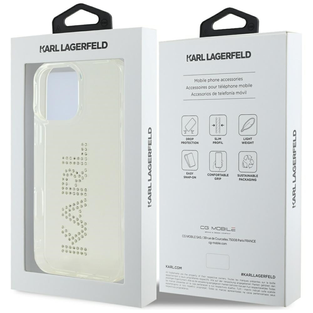 Ovitek za Apple iPhone 16 Pro, Karl Lagerfeld, IML Rhinestones Transparent Logo, Prozoren