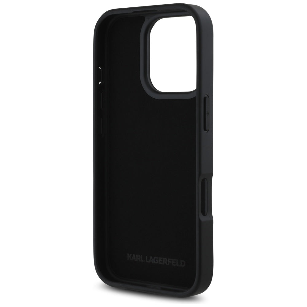 Ovitek za Apple iPhone 16 Pro, Karl Lagerfeld, Metal Signature, Črn