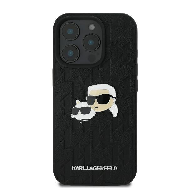 Ovitek za Apple iPhone 16 Pro, Karl Lagerfeld, Monogram Karl & Choupette's Heads, Črna