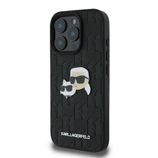 Ovitek za Apple iPhone 16 Pro, Karl Lagerfeld, Monogram Karl & Choupette's Heads, Črna