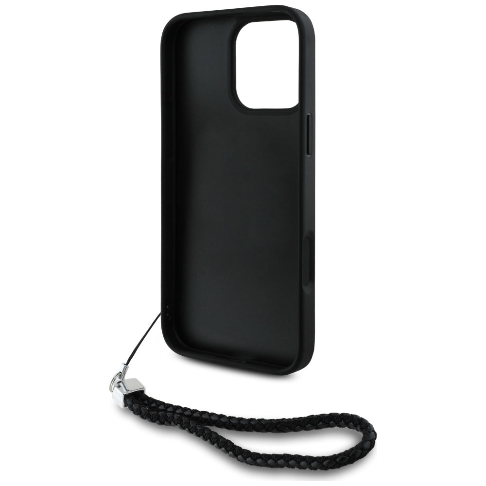 Ovitek za Apple iPhone 16 Pro, Karl Lagerfeld, Quilted Initial Logo & Chain Strap, črn