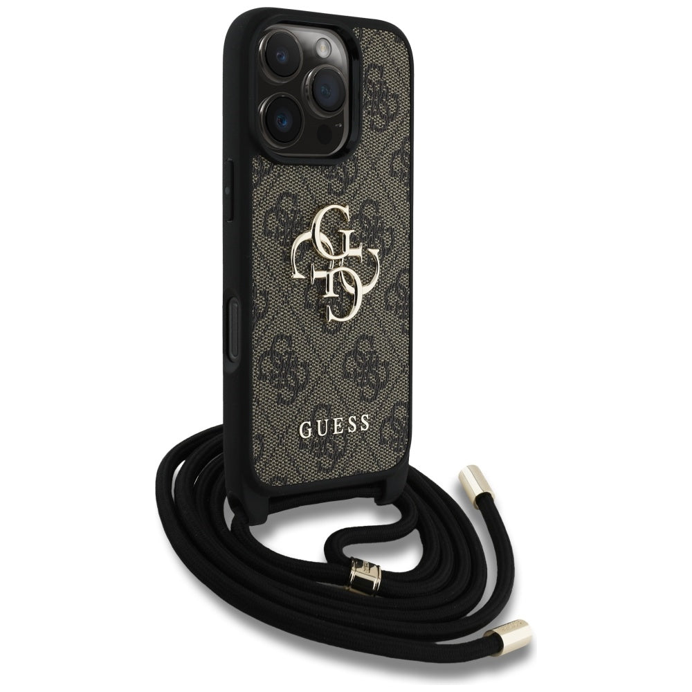 Ovitek za Apple iPhone 16 Pro Max, Guess, 4G CBDY Big Logo with Cord Strap, rjava