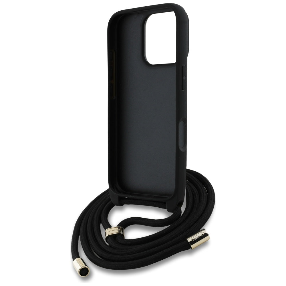 Ovitek za Apple iPhone 16 Pro Max, Guess, 4G CBDY Big Logo with Cord Strap, rjava