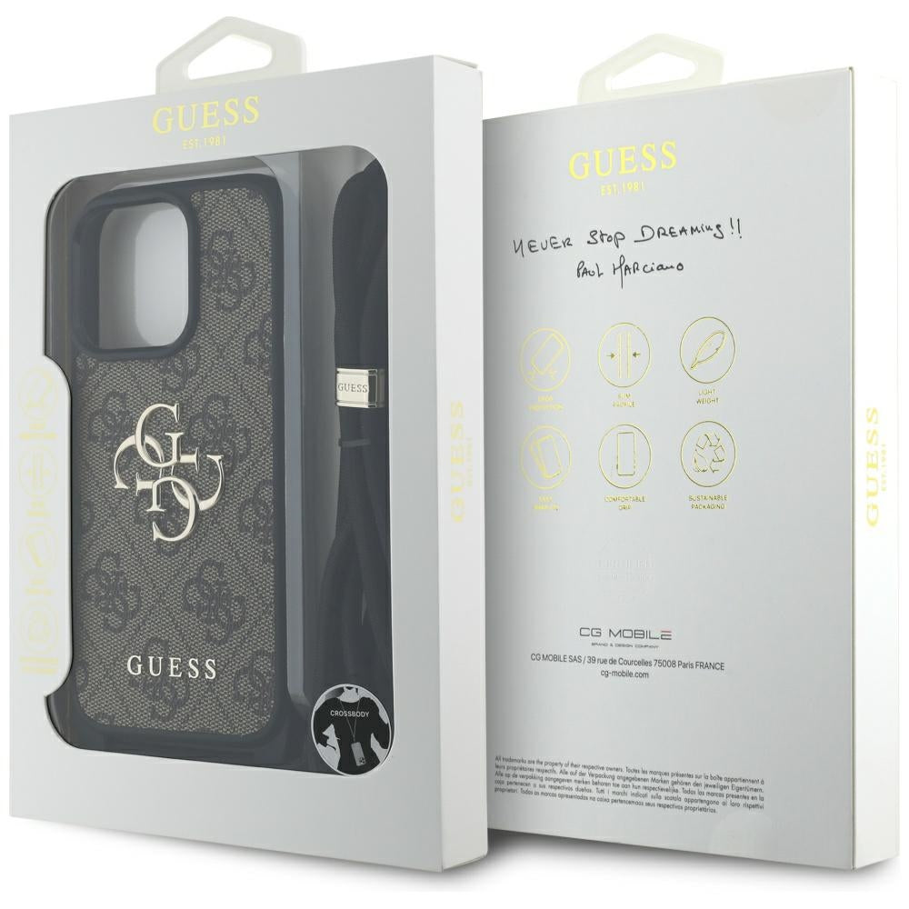 Ovitek za Apple iPhone 16 Pro Max, Guess, 4G CBDY Big Logo with Cord Strap, rjava