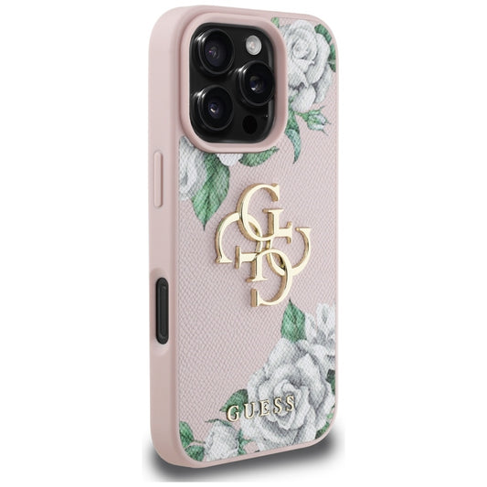 Ovitek za Apple iPhone 16 Pro Max, Guess, 4G Grained Roses Big Logo, Roza