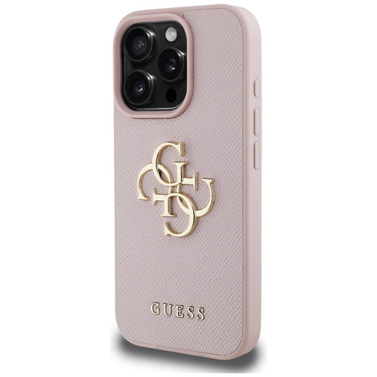 Ovitek za Apple iPhone 16 Pro Max, Guess, Grained Big 4G Logo Small Classic Logo, Roza