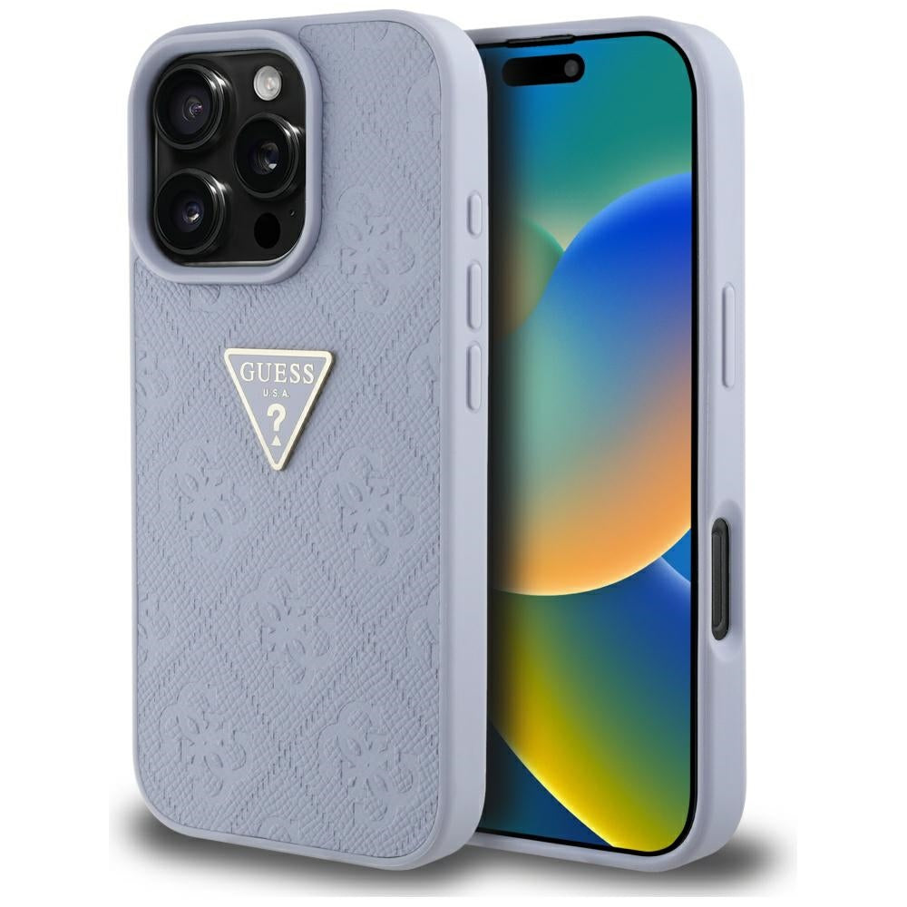 Ovitek za Apple iPhone 16 Pro Max, Guess, Hot Stamp 4G Pattern Triangle Logo, Svetlo vijolična.